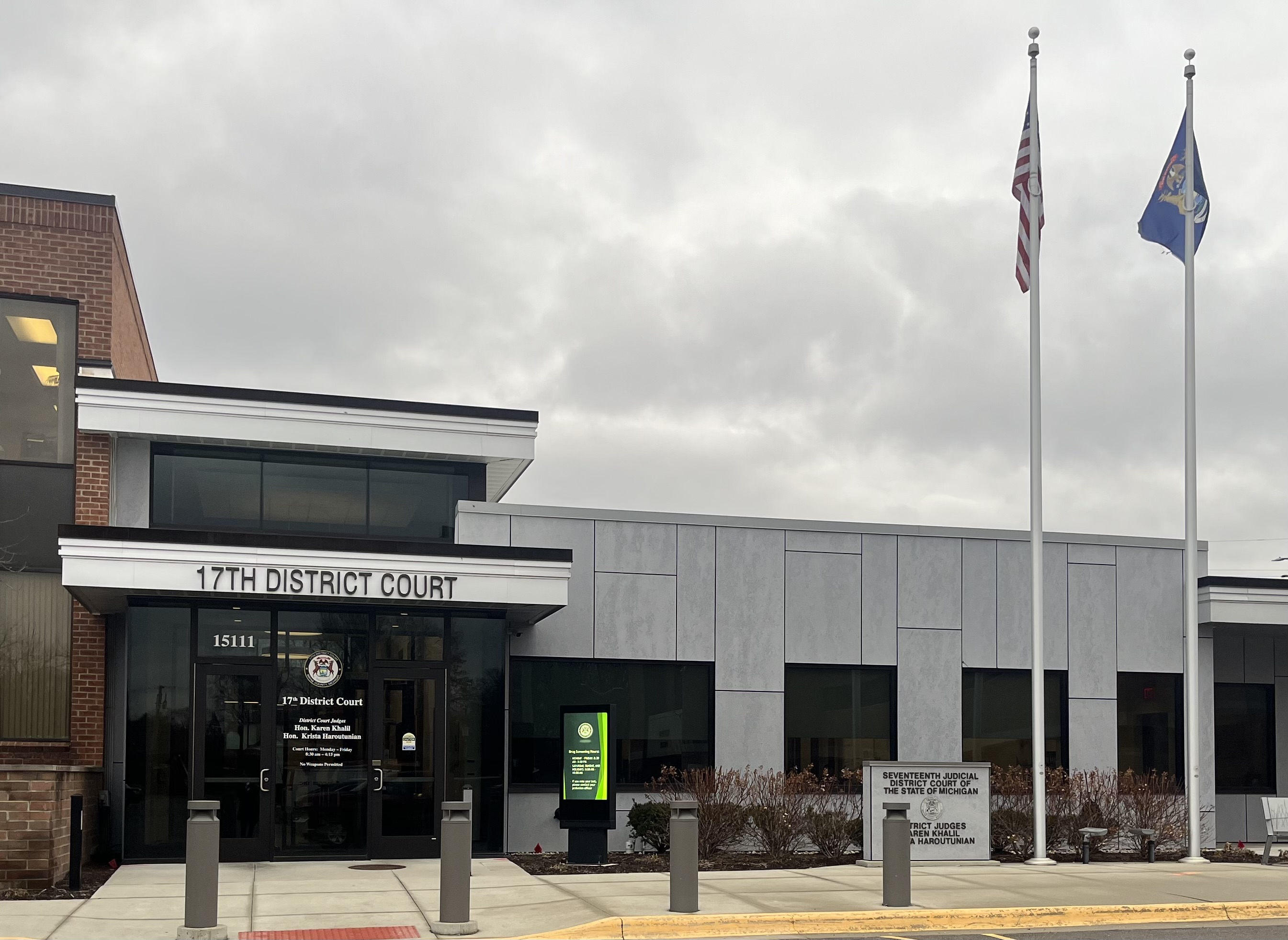 17th District Court Building at 15111 Beech-Daly Road, Redford Michigan - Honorable Judges Karen Khalil and Krista Haroutunian